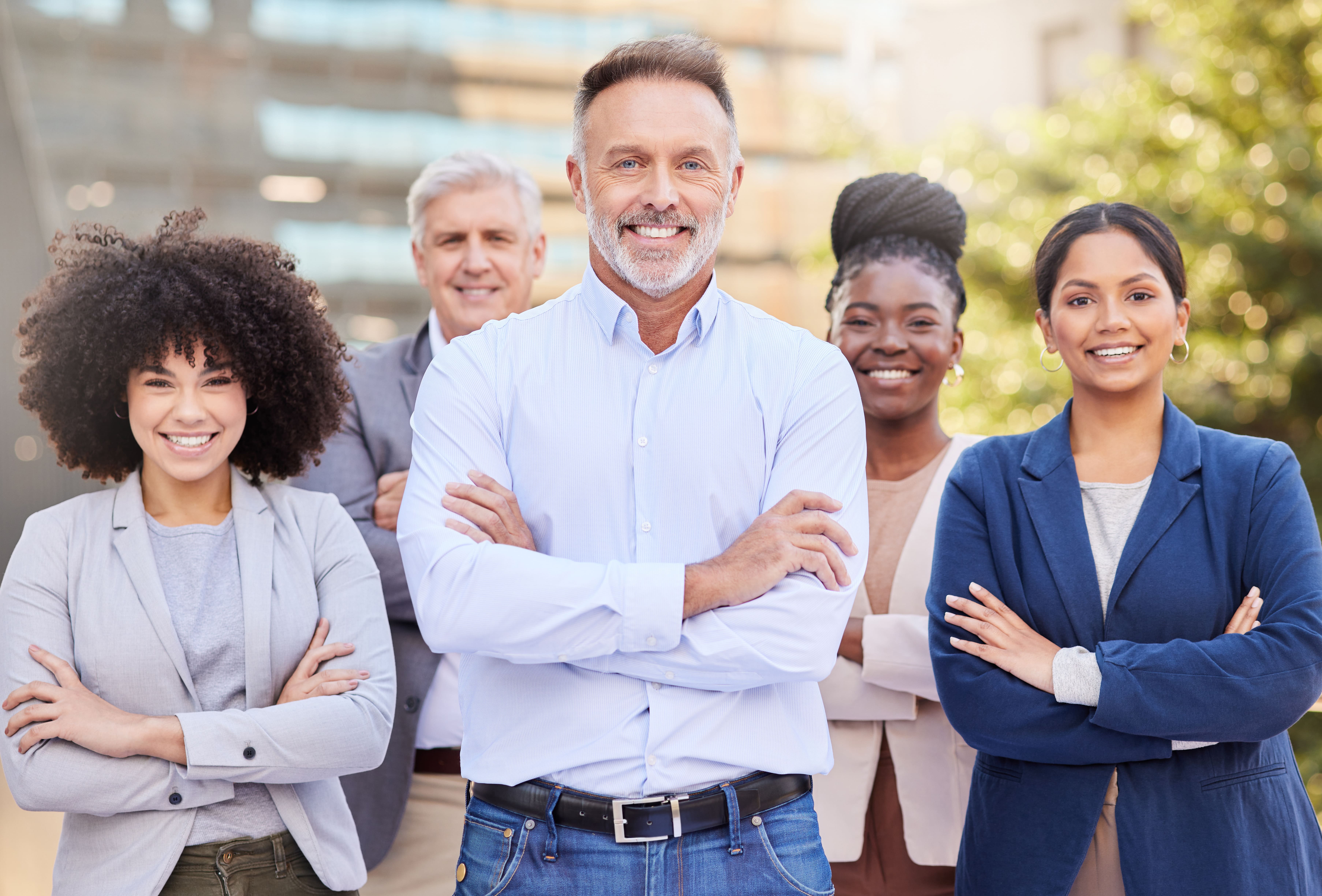 A diverse group of businesspeople standing together